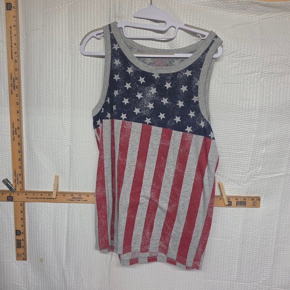G.A.X. Mens Small American Flag Distressed Patriotic Tank Top Gray Red Blue